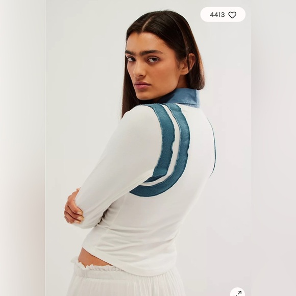 Free People White and Teal Long Sleeve Top - Picture 3 of 10